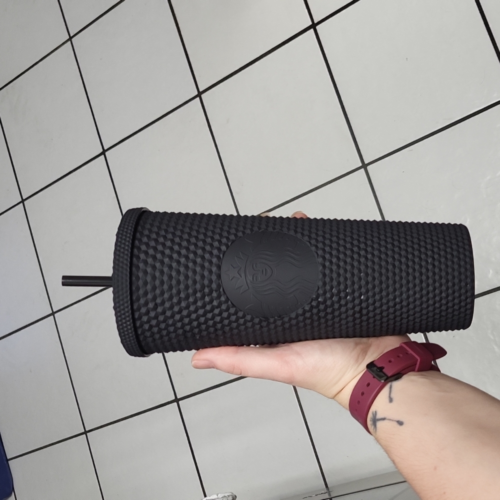 USED Matte black studded Starbucks cup 24 oz